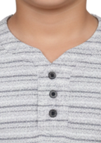 Boys' Premium Grey Melange Striped Henley with Button Detail
