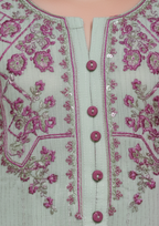 Girls' 3-Piece Embroidered Mint Green Shalwar Kameez Set with Magenta Dupatta