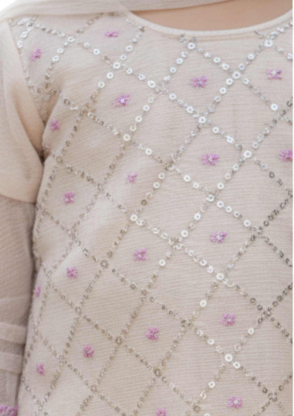 Girls' Elegant Peach 3-Piece Sequined Suit with Organza Details
