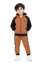 Kids Fleece Zipper Hoodie & Jogger Set – Rust Brown & Black