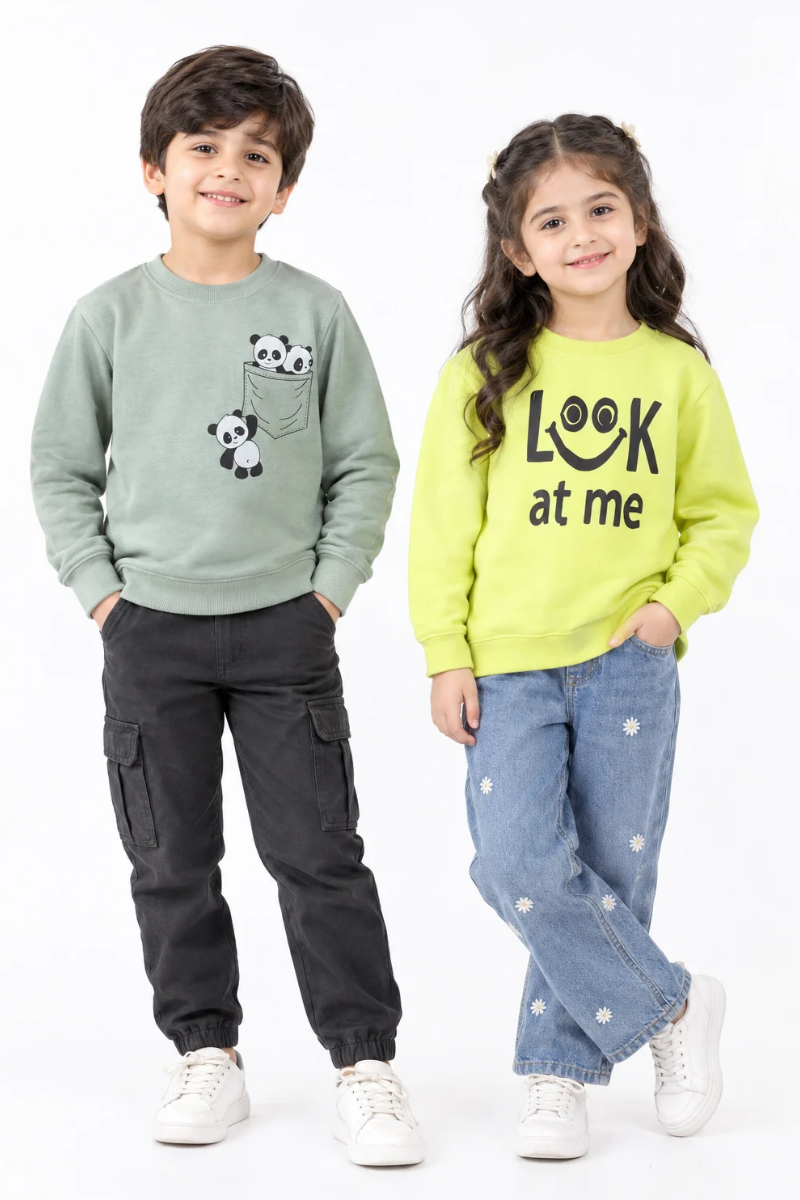 Kids Terry Printed Sweatshirt for Boys & Girls Pack of 2