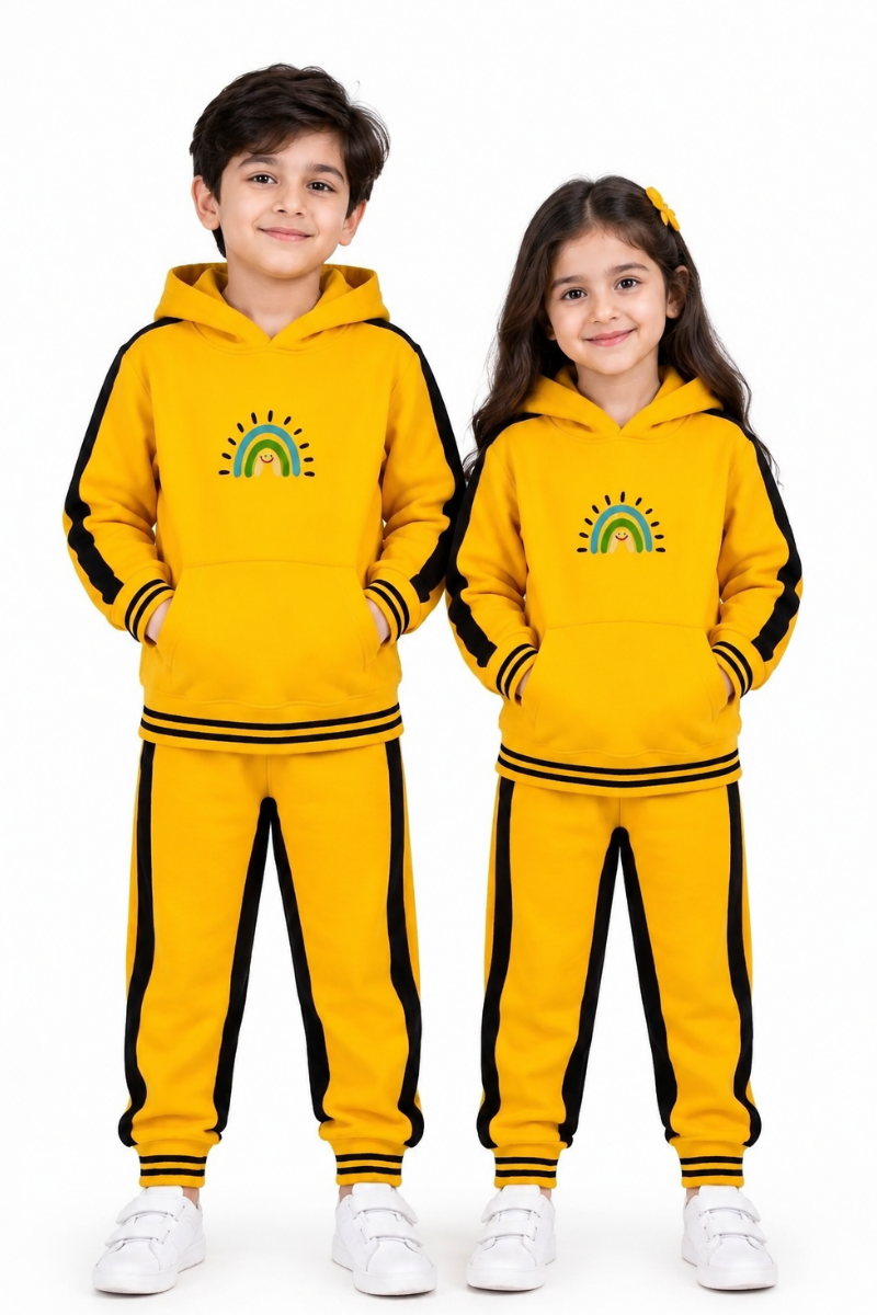 Kids Yellow Fleece Hooded Tracksuit | Unisex Winter Wear