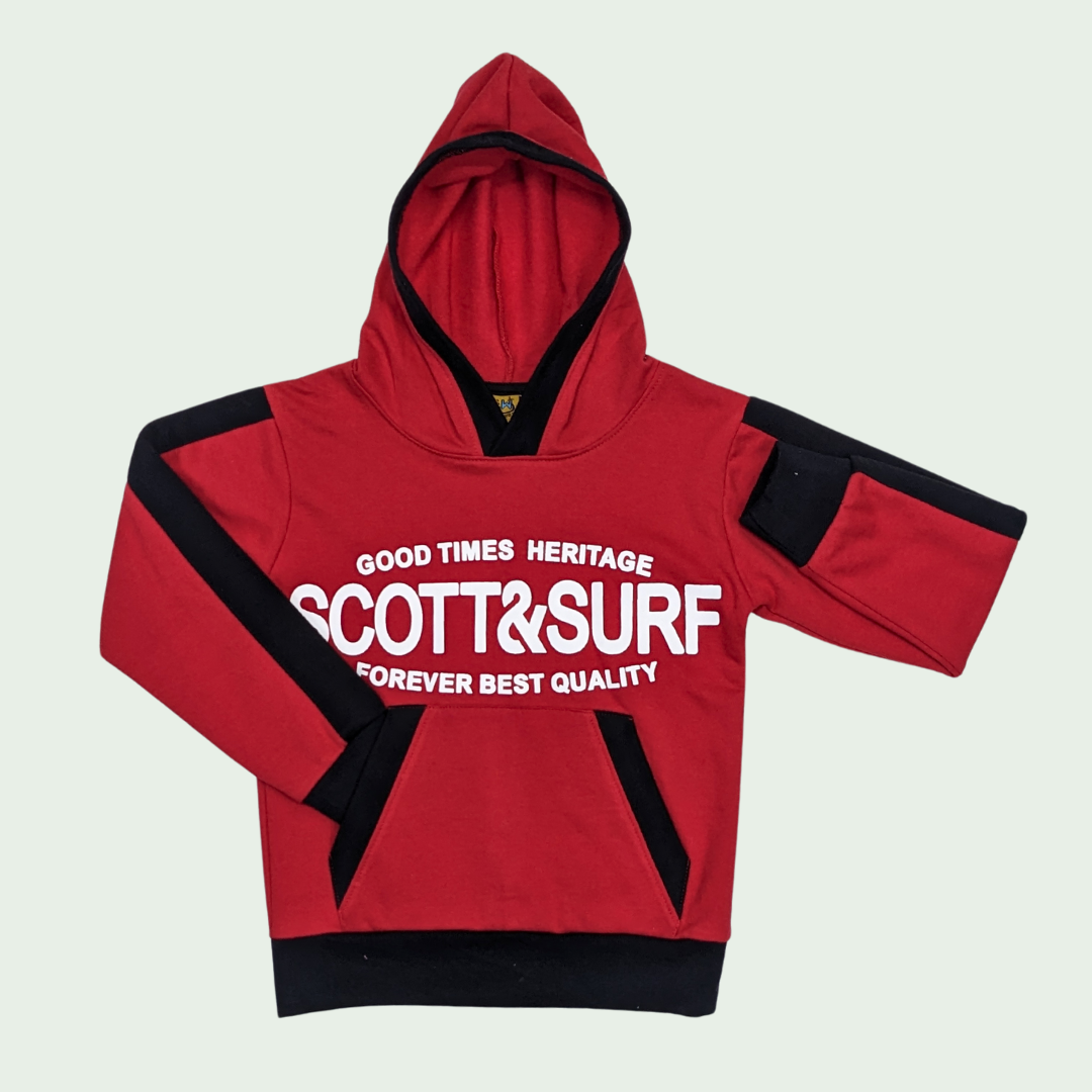 UNISEX COLOR BLOCK LONG SLEEVES HOODIE - Red & Black