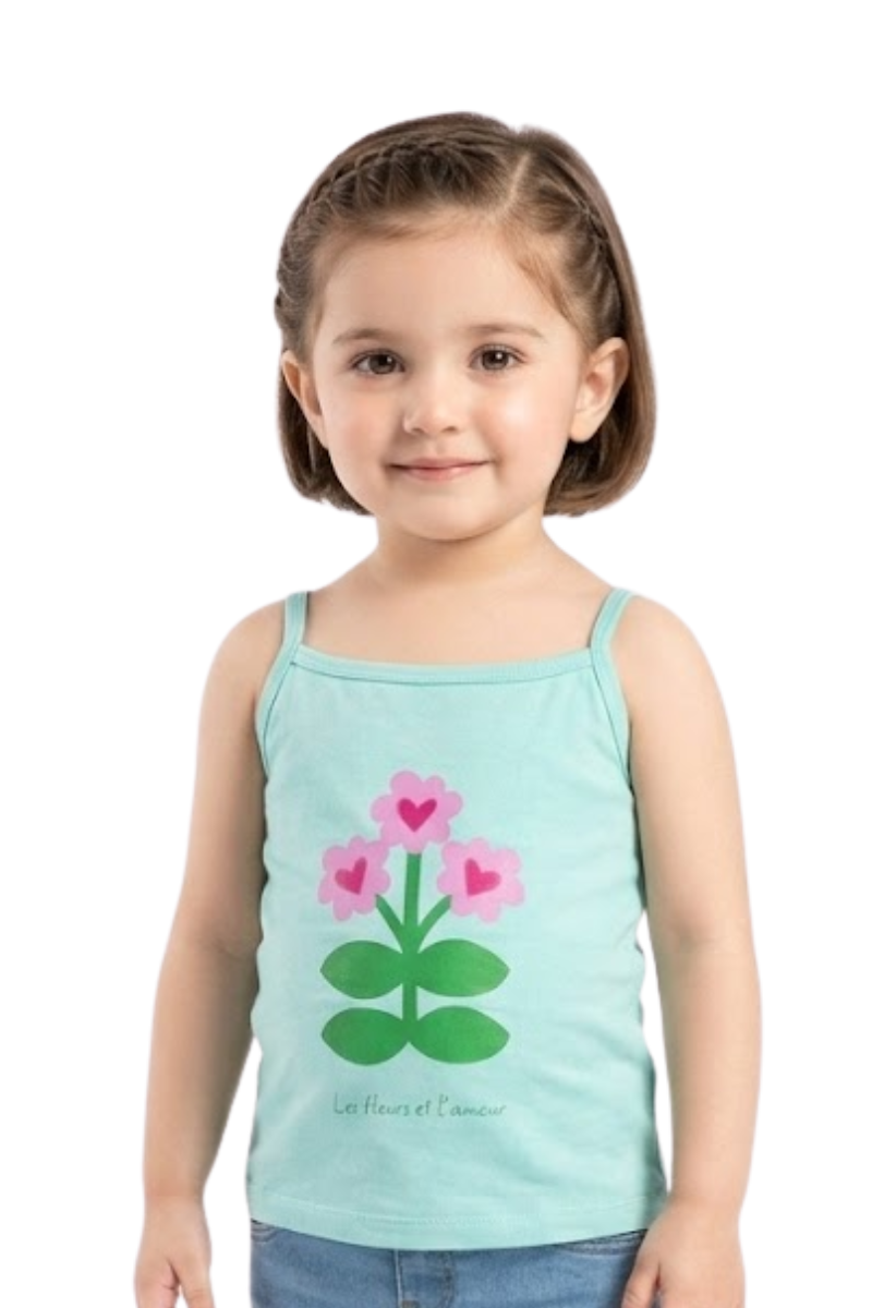 Girls Mint Green Cotton Jersey Spaghetti Strap Top