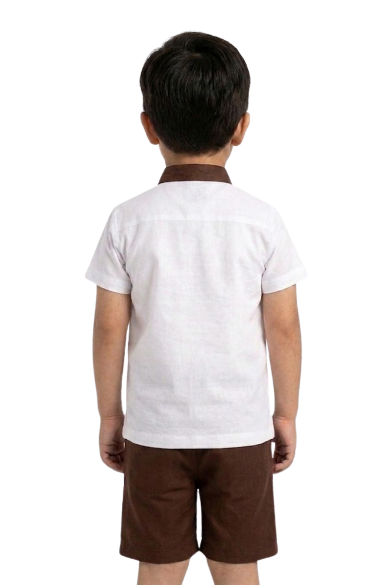 Boys White & Brown Smart Casual Co-Ord Set