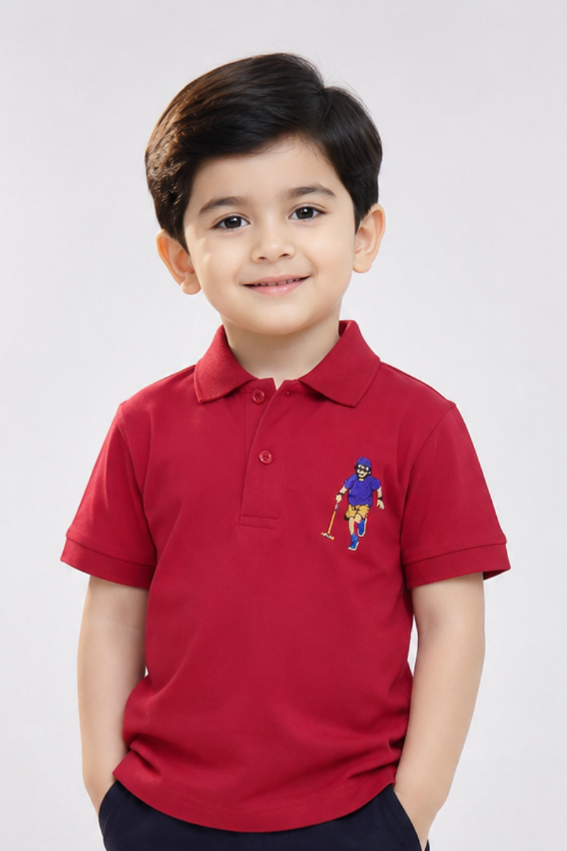 Kids Red Polo Shirt with Embroidery – Casual Summer Wear