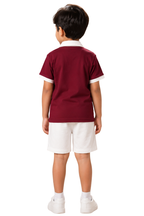 Kids Maroon & White Polo T-Shirt with White Shorts | Soft Cotton Jersey Summer Outfit for Boys