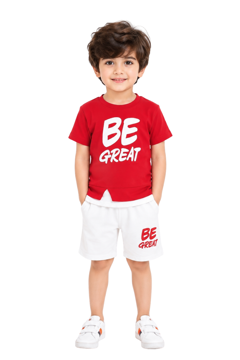 Kids Boys Cotton Jersey "Be Great" Summer Short Set