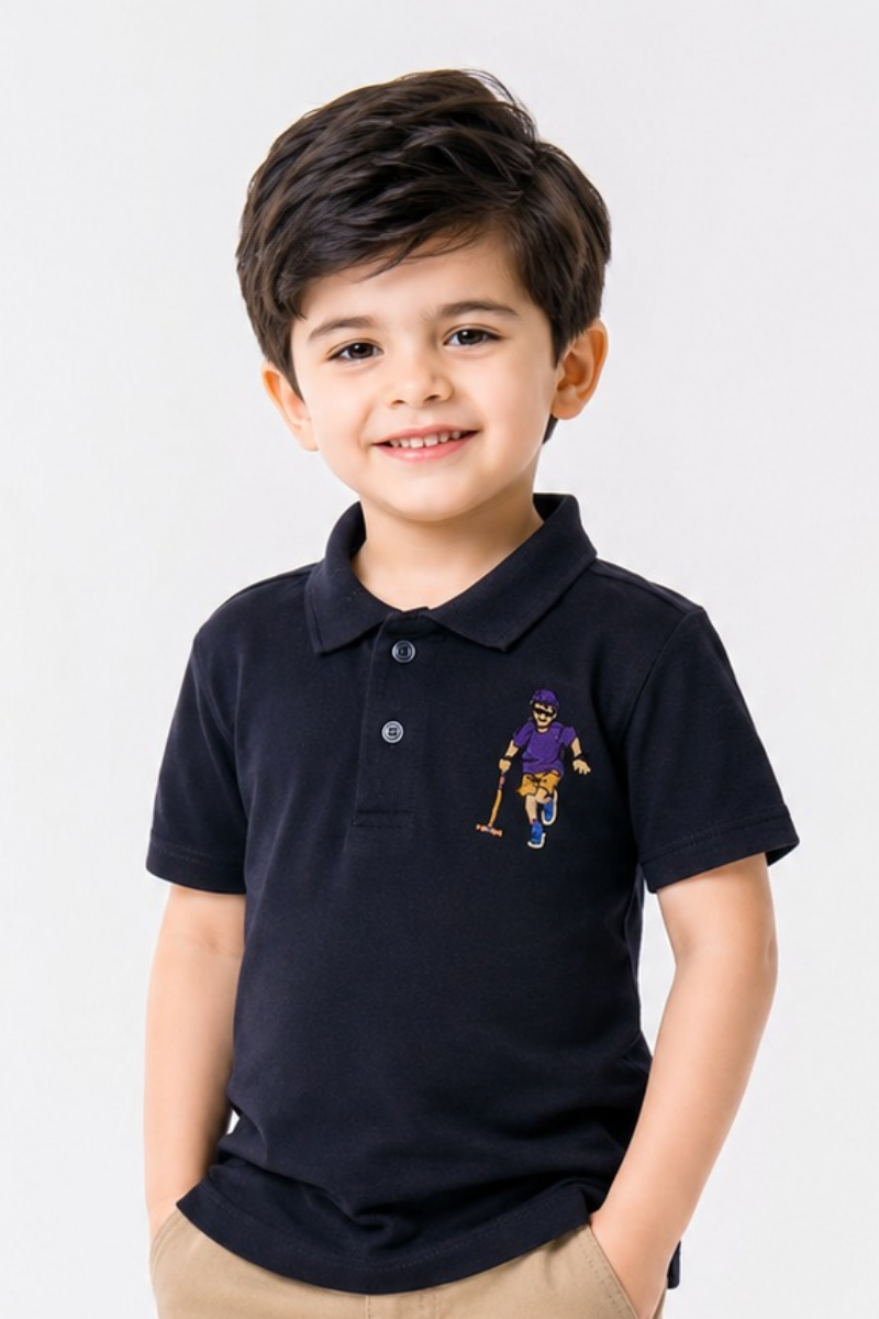 Kids Navy blue Polo Shirt with Embroidery – Casual Summer Wear