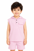 Boy's Lilac Short-Sleeve Hoodie & Shorts Set