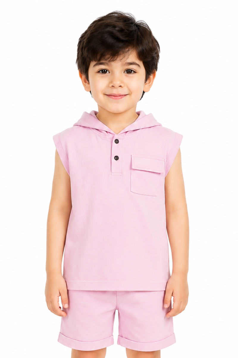 Boy's Lilac Short-Sleeve Hoodie & Shorts Set