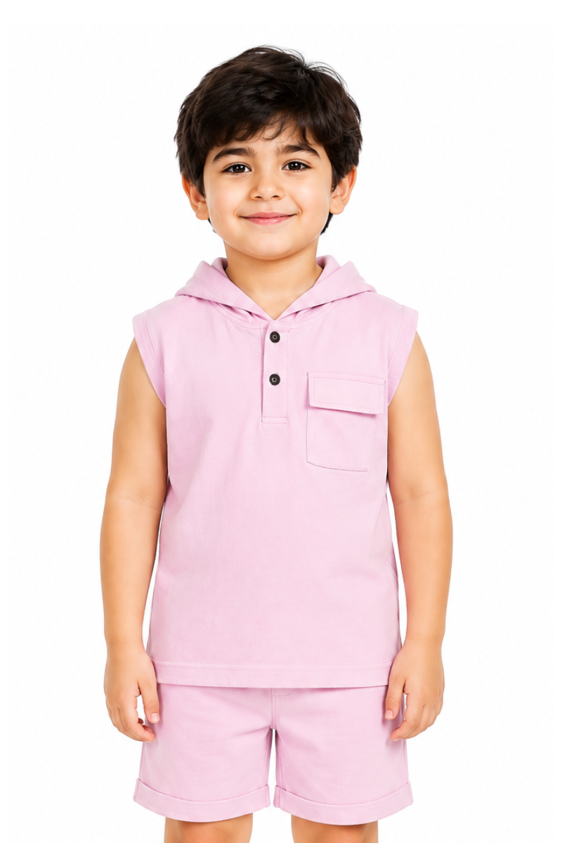 Boy's Lilac Short-Sleeve Hoodie & Shorts Set