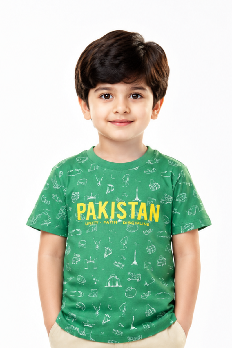 Kids Pakistan Green Graphic T-Shirt