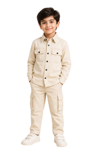 Boys Safari Cargo Co-Ord Set – Beige | Jersey Cotton 2-Piece Outfit