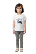 Girls Unicorn Print T-Shirt with Check Leggings Set