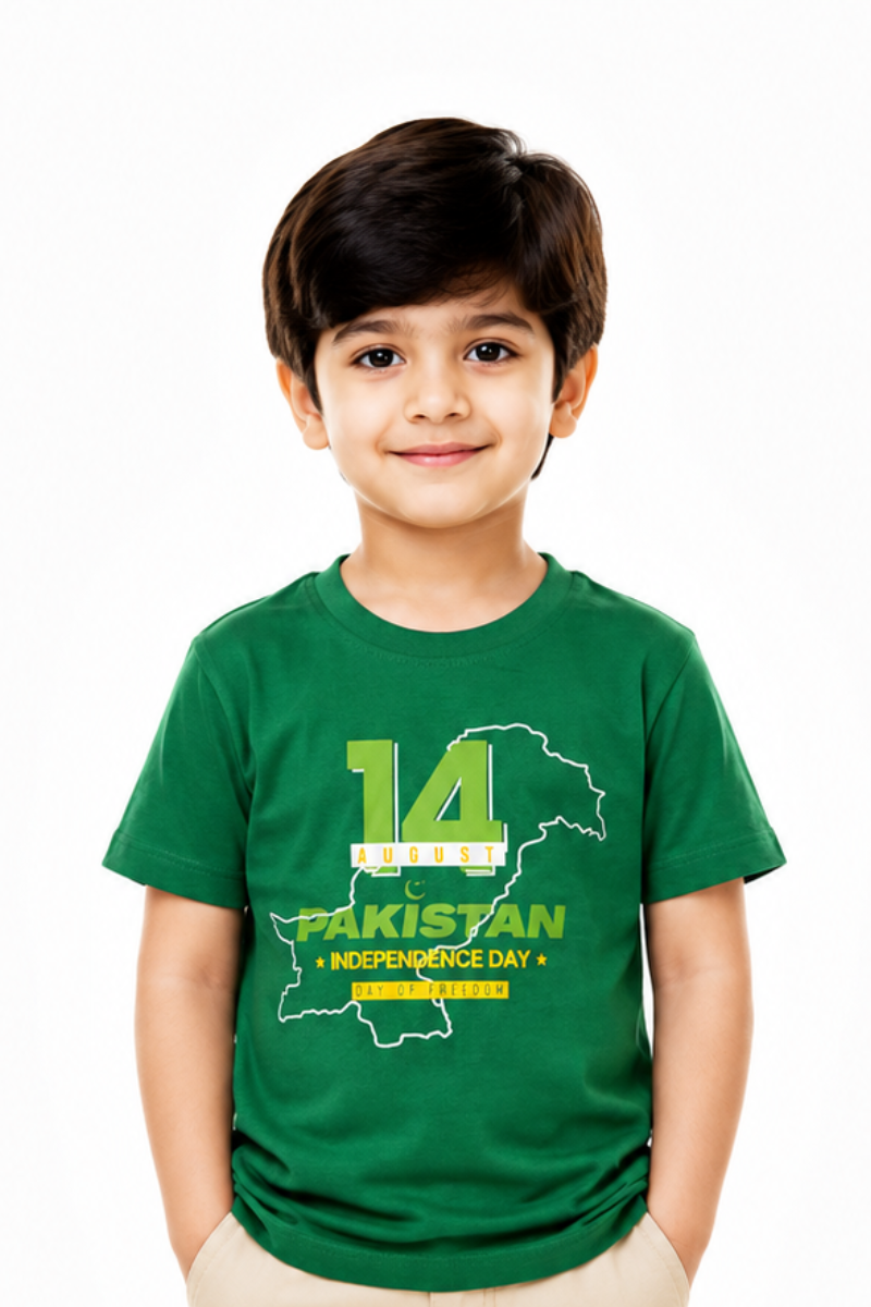 Kids 14 August Pakistan Independence Day Green T-Shirt