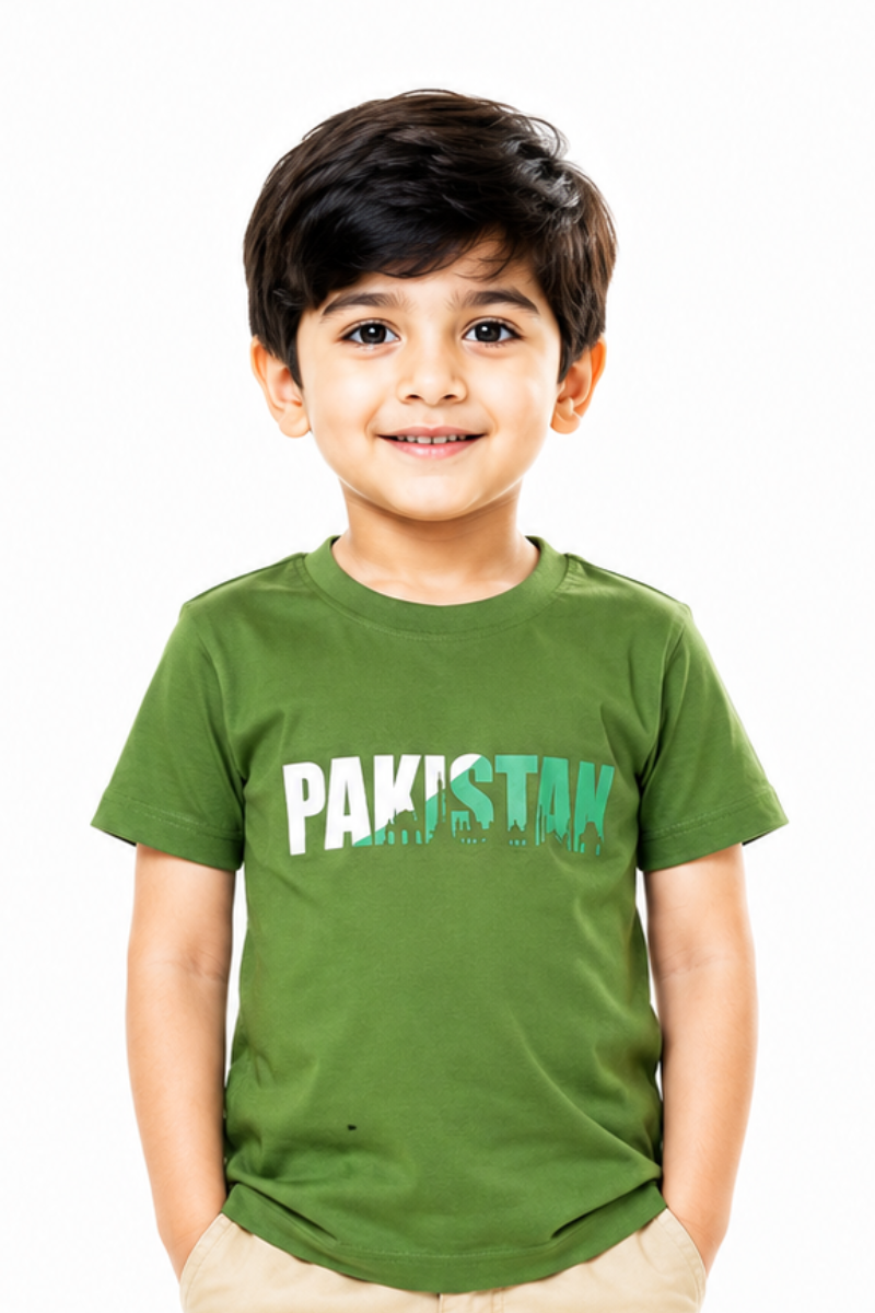 Kids Pakistan Graphic Cotton Jersey T-Shirt – Green Half Sleeve Casual Tee