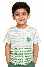 Kids Pakistan Zindabad Army Badge T-Shirt | White Allover Print Cotton Jersey Tee