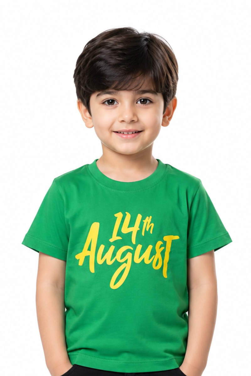 Kids Pakistan Independence Day 14th August Green Graphic Cotton T-Shirt