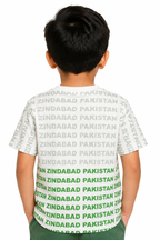 Kids Pakistan Zindabad Army Badge T-Shirt | White Allover Print Cotton Jersey Tee