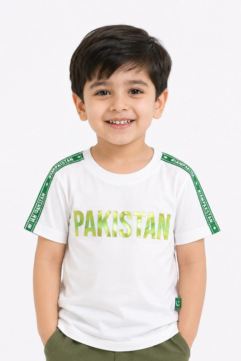 Kids Pakistan T-Shirt | Holographic Print with Shoulder Tape