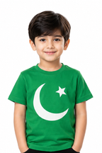 Kids Pakistan Flag Crescent & Star Green Cotton Jersey T-Shirt