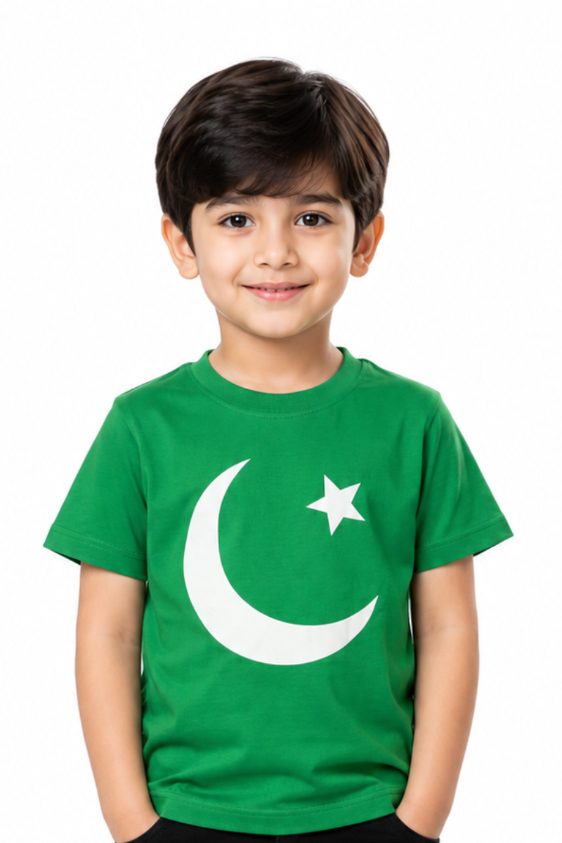 Kids Pakistan Flag Crescent & Star Green Cotton Jersey T-Shirt