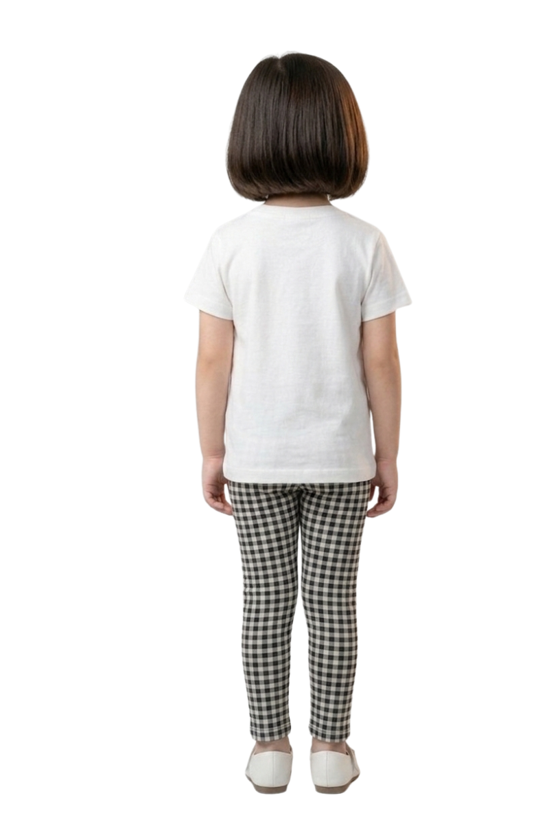 Girls Unicorn Print T-Shirt with Check Leggings Set