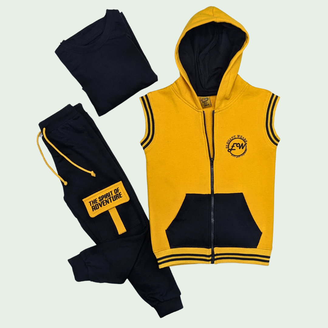 Boys' Athletic Color Block Full-Zip 3pc Hoodie & Cargo Jogger Set
