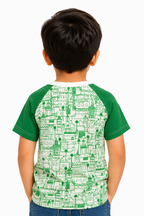 Kids Raglan T-Shirt | Islamic City Line Art Print | White & Green Cotton Jersey