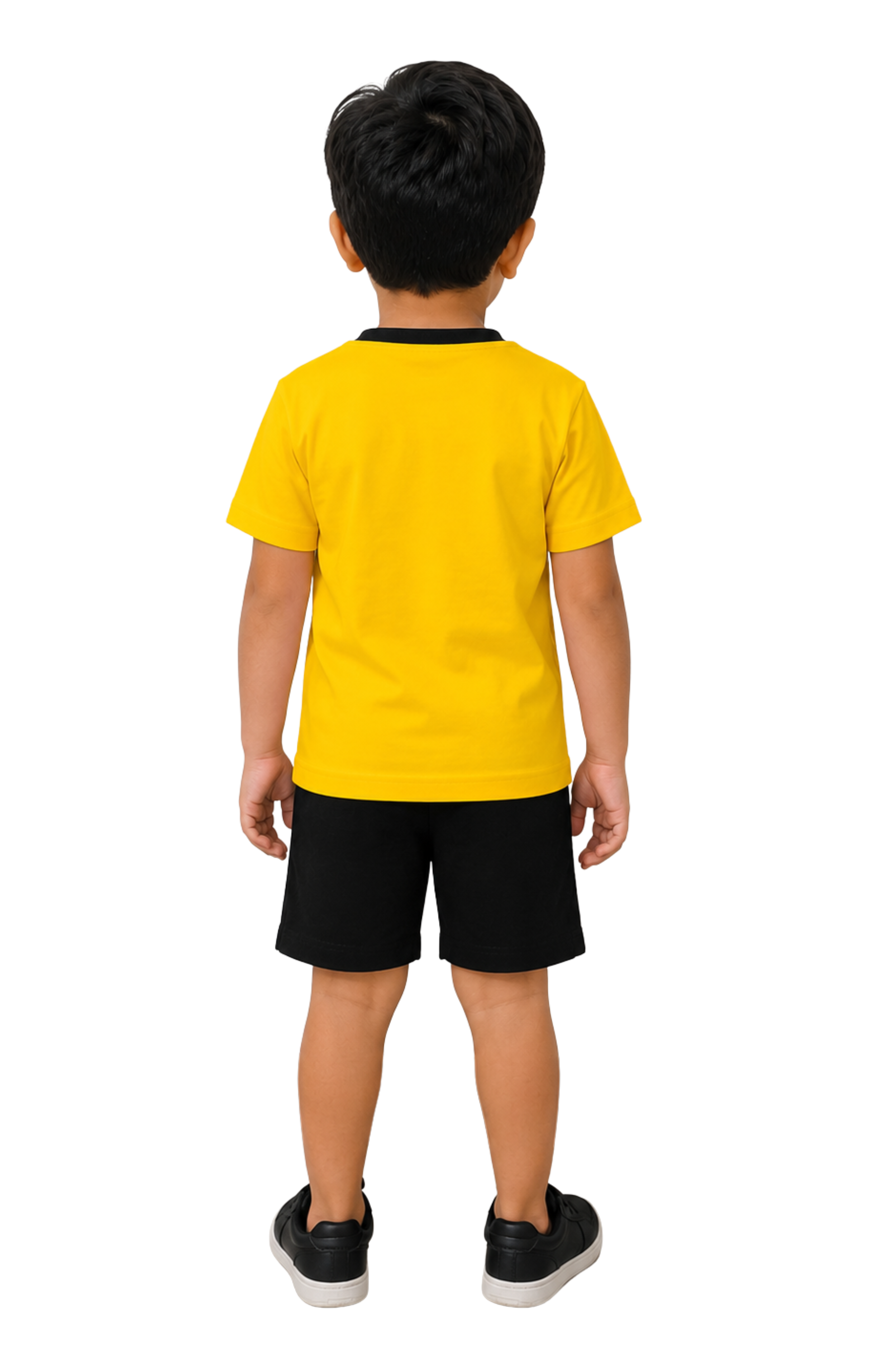 Yellow Smile Print T-Shirt & Black Shorts Set