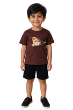 Brown Teddy Bear Graphic T-Shirt with Black Shorts Set