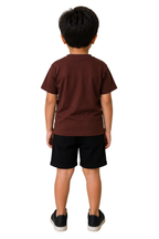 Brown Teddy Bear Graphic T-Shirt with Black Shorts Set