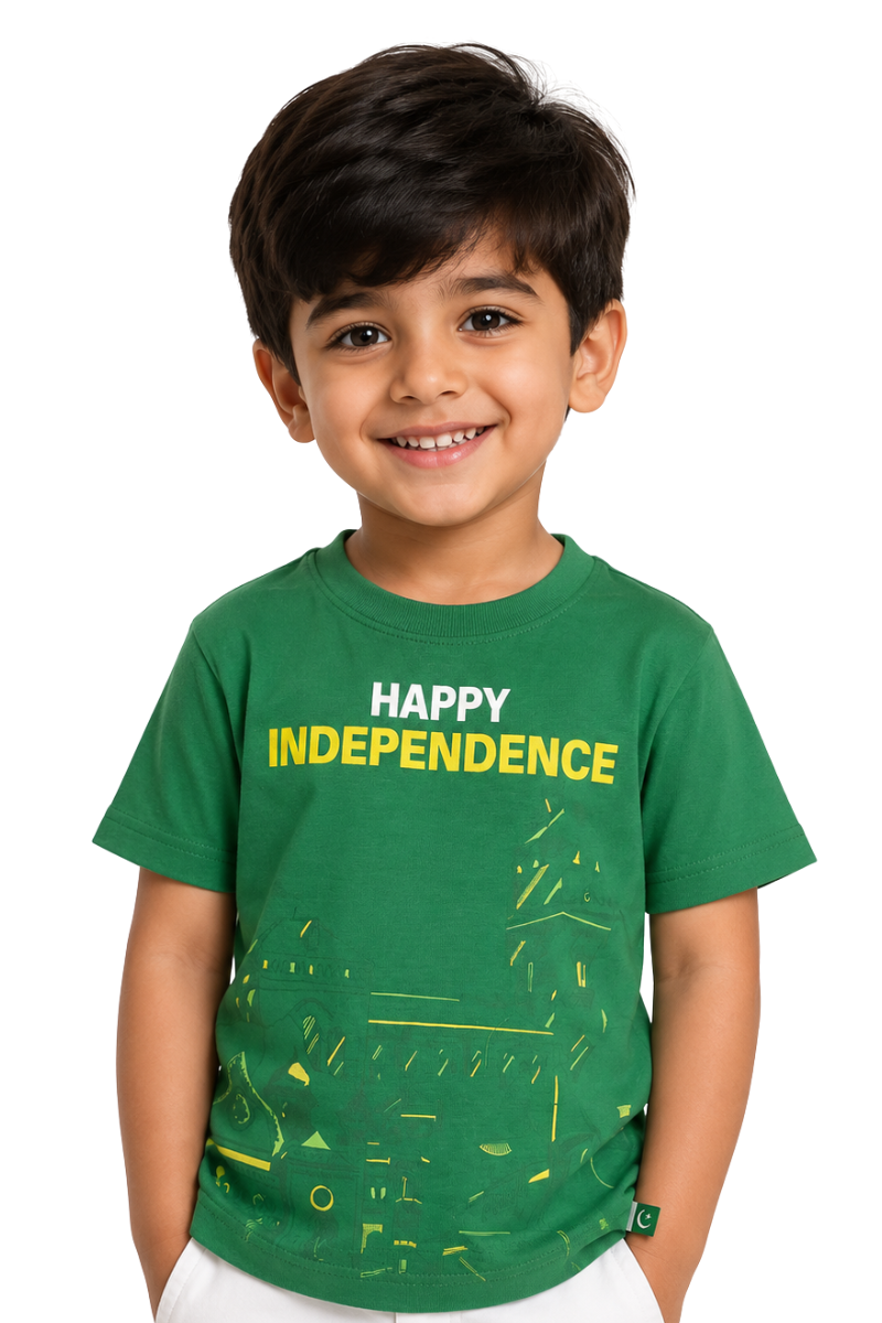 Kids Pakistan Independence Day Green T-Shirt | Happy Independence Graphic Tee