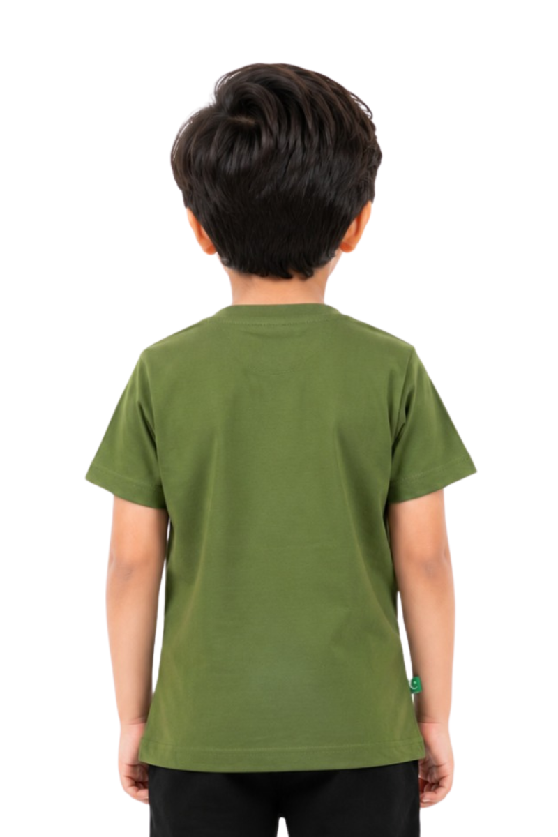 Pakistan 14 August Kids T-Shirt - Olive Green Cotton Jersey