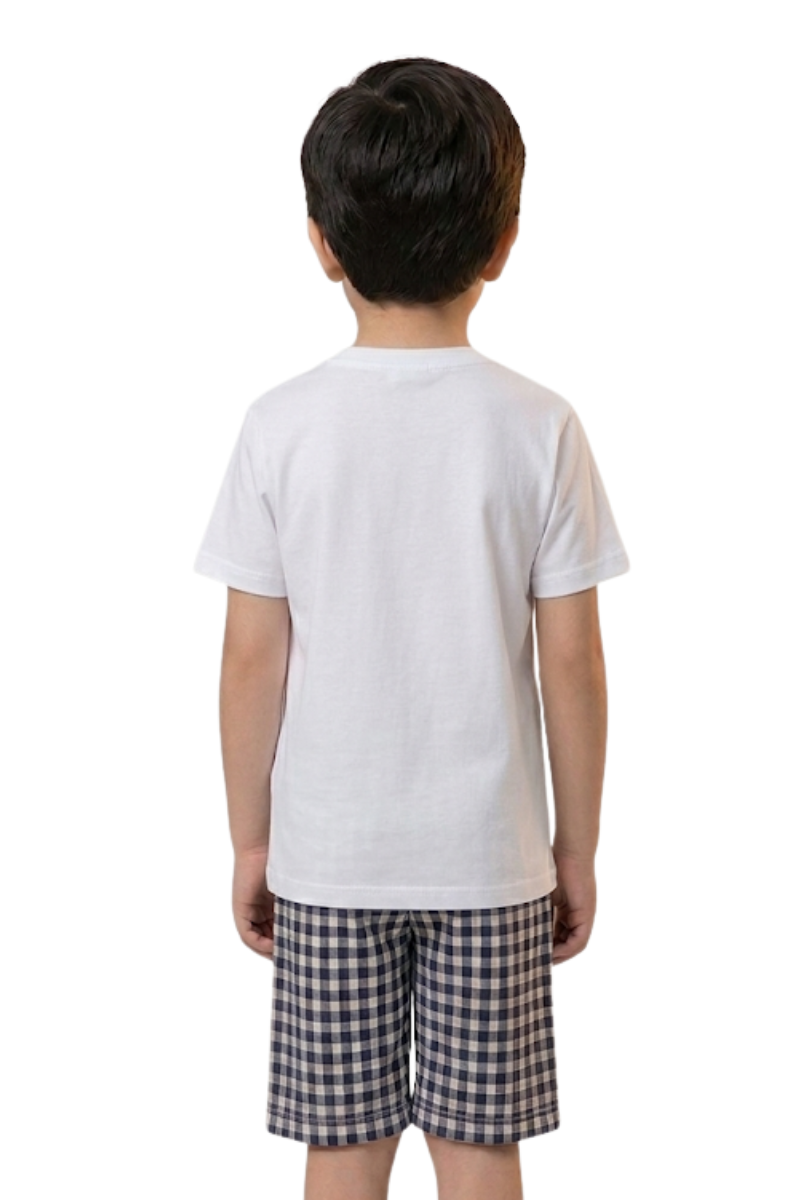 Boys Summer Houndstooth Co-Ord Set – Casual T-Shirt & Short