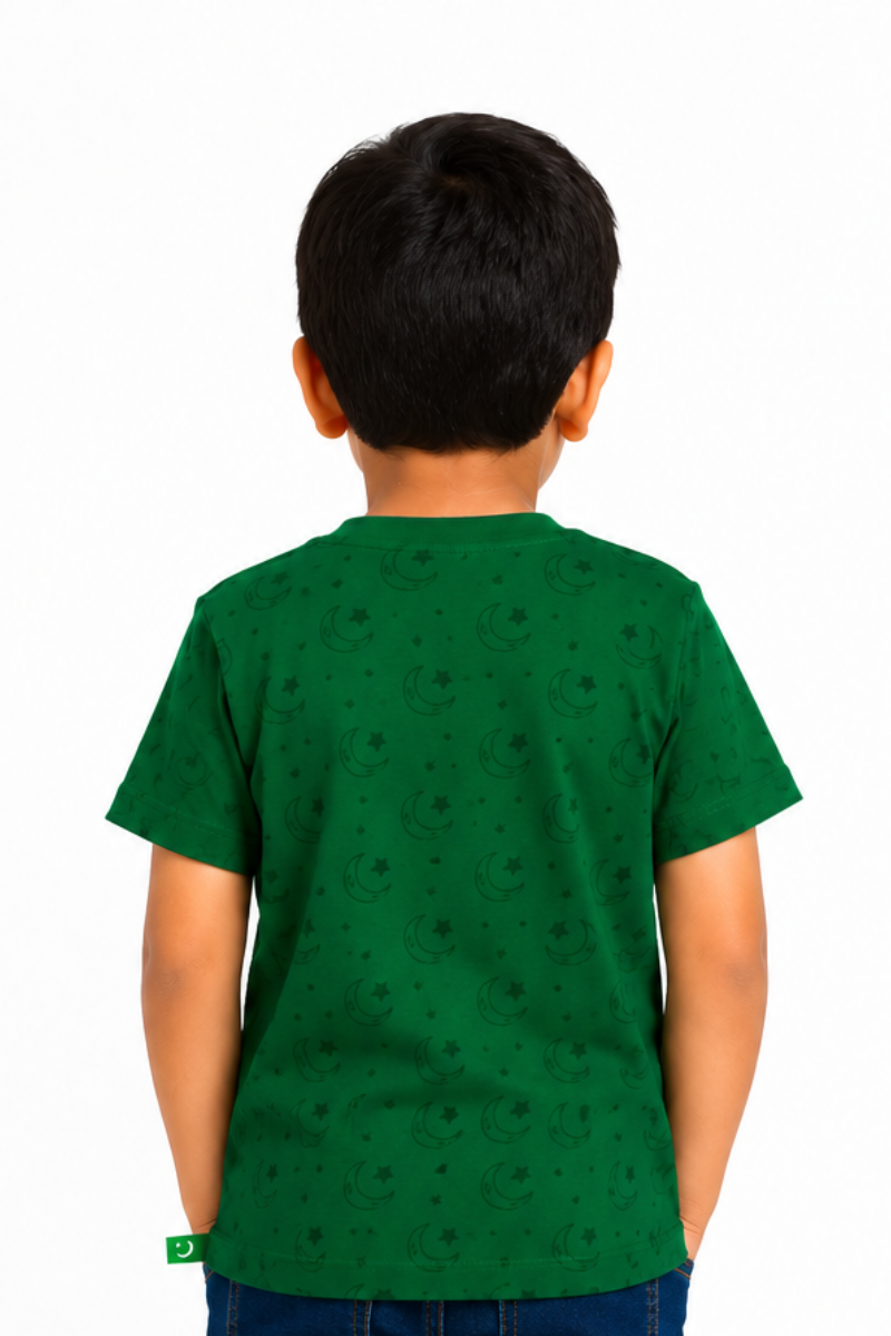 Kids Pakistan Independence Day T-Shirt | Minar-e-Pakistan Gold Print Cotton Jersey