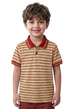 Boys' Striped Cotton Polo – Classic Crimson & Beige