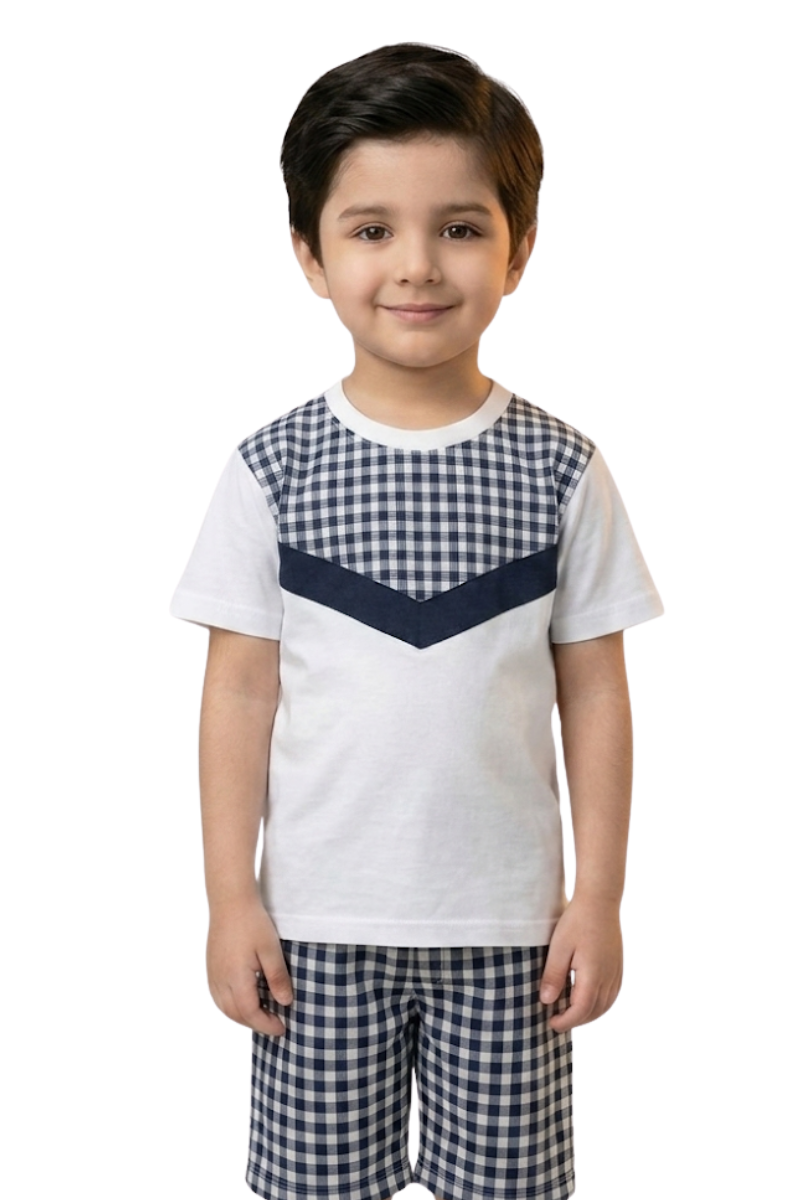 Boys Summer Houndstooth Co-Ord Set – Casual T-Shirt & Short