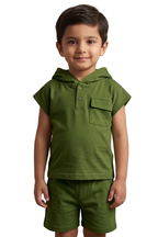 Olive Green Cargo Hoodie & Shorts