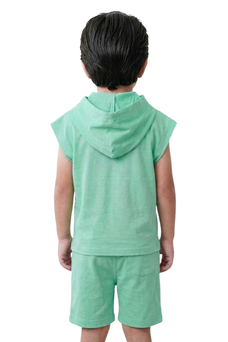 Sage Green Short Sleeve Hoodie & Shorts