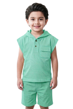 Sage Green Short Sleeve Hoodie & Shorts