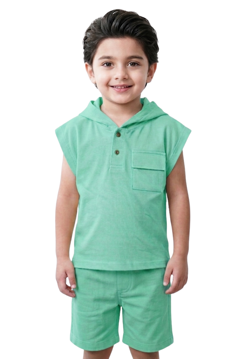 Sage Green Short Sleeve Hoodie & Shorts