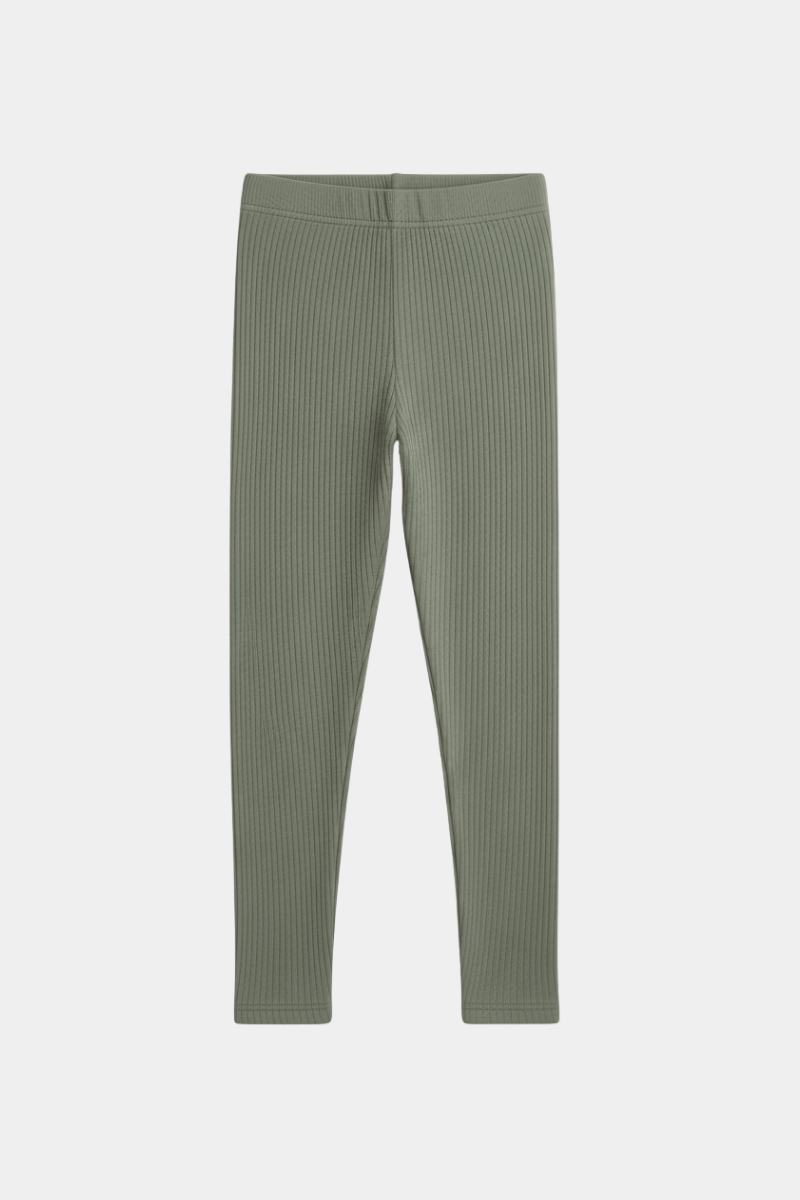 Olive Green Ribbed Full-Length Leggings
