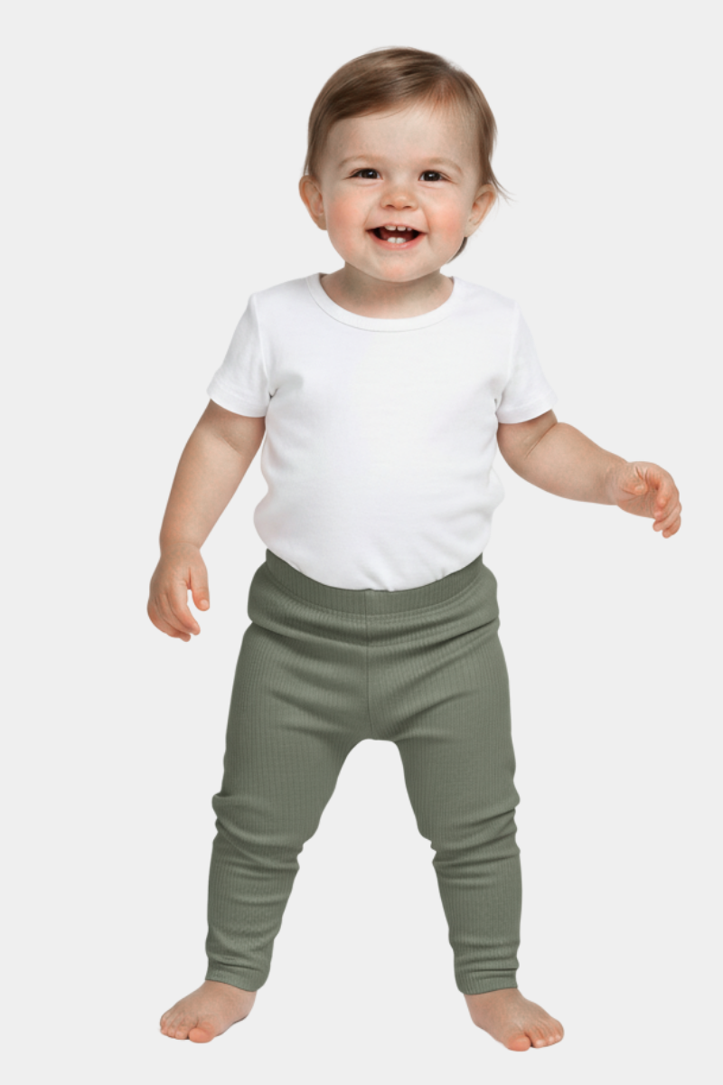 Olive Green Ribbed Full-Length Leggings