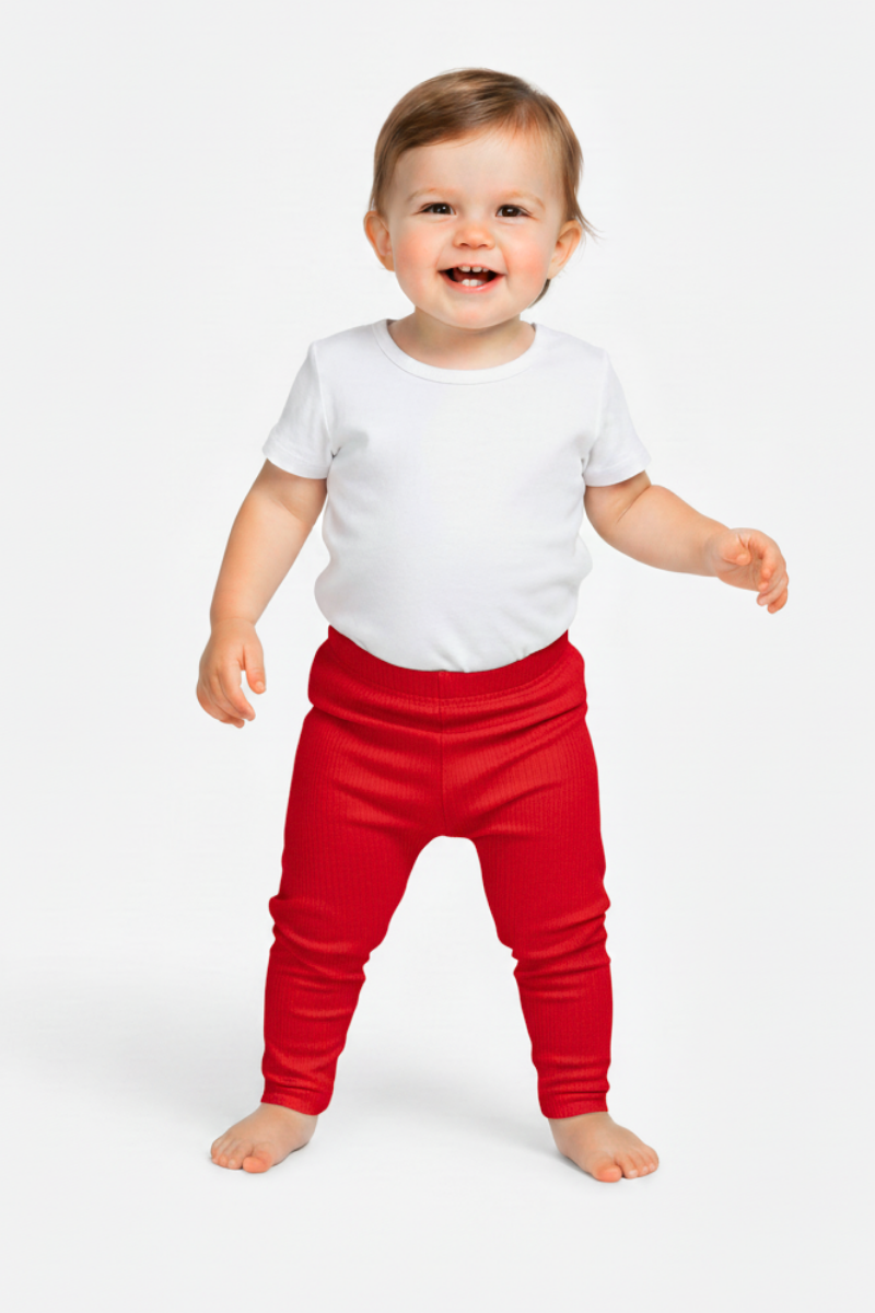 Soft Ribbed Red Ankle Leggings