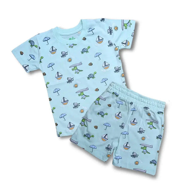 Seaside all over printed white suit for kids