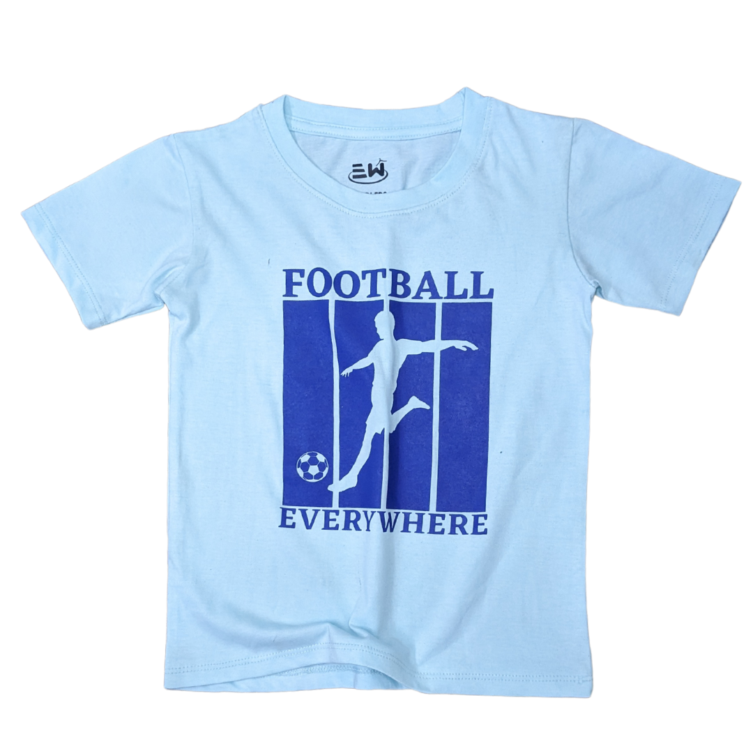BOYS LYCRA JERSEY 2 PIECE SUITE FOOTBALL PRINTED - SKY BLUE
