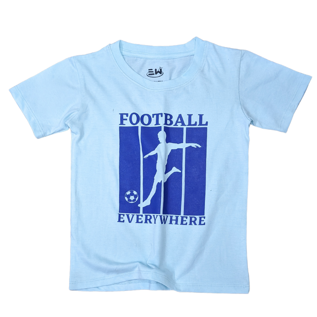 BOYS HEAVY COTTON JERSEY 2 PIECE SUITE FOOTBALL PRINTED - SKY BLUE