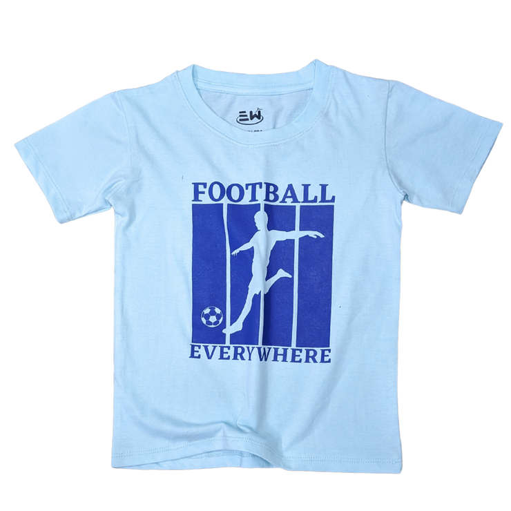 BOYS HEAVY COTTON JERSEY 2 PIECE SUITE FOOTBALL PRINTED - SKY BLUE